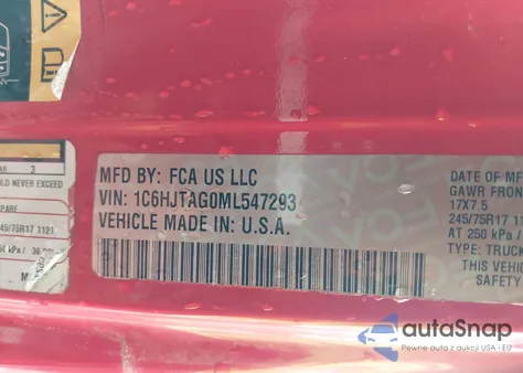 2021 Jeep Gladiator Sport S 4X4 z USA, uszkodzony, nr VIN 1C6HJTAG0ML547293